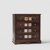 Dotwork Solid Sheesham Wood Chest of Four Drawers (Walnut Finish)